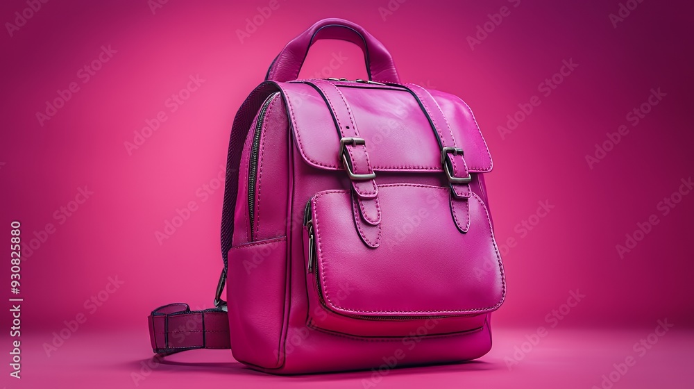 Fototapeta premium A stylish pink leather backpack displayed against a vibrant background.