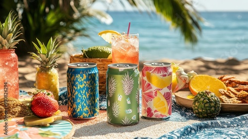 Stylish Beach Picnic with Canned Cocktails and Plant-Based Snacks - Trendy RTD Beverages in Outdoor Setting