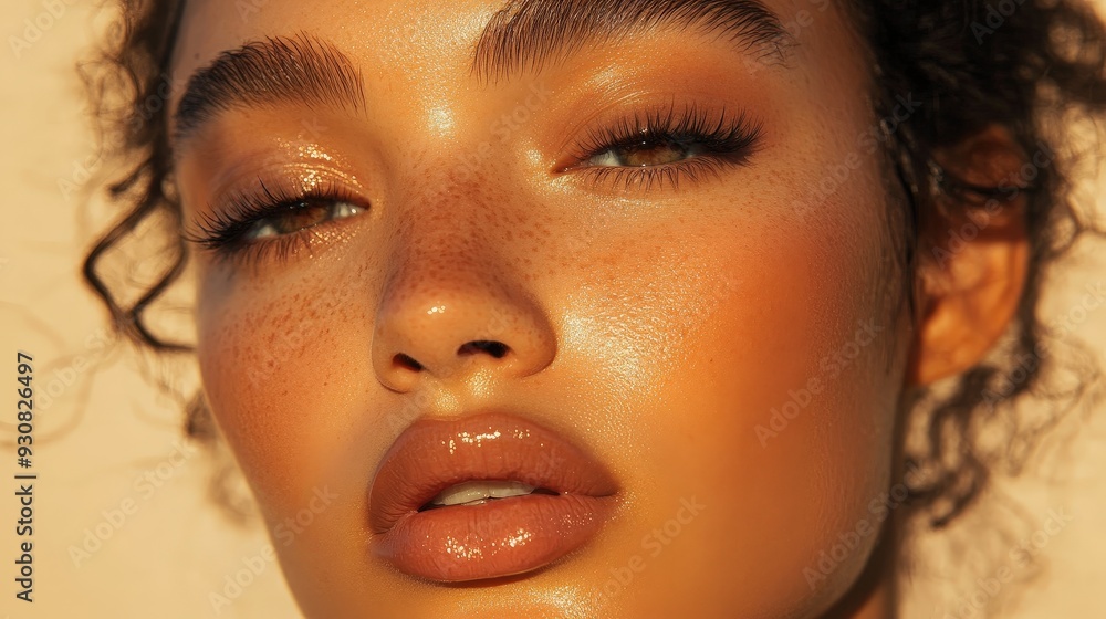 Latte Makeup Look: Close-Up of Model with Warm-Toned Beauty Emphasizing Natural Glow, Trending on TikTok Latte Makeup Look: Close-Up of Model with Warm-Toned Beauty Emphasizing Natural Glow, Trending on TikTok