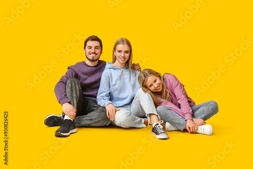Happy family in stylish den...