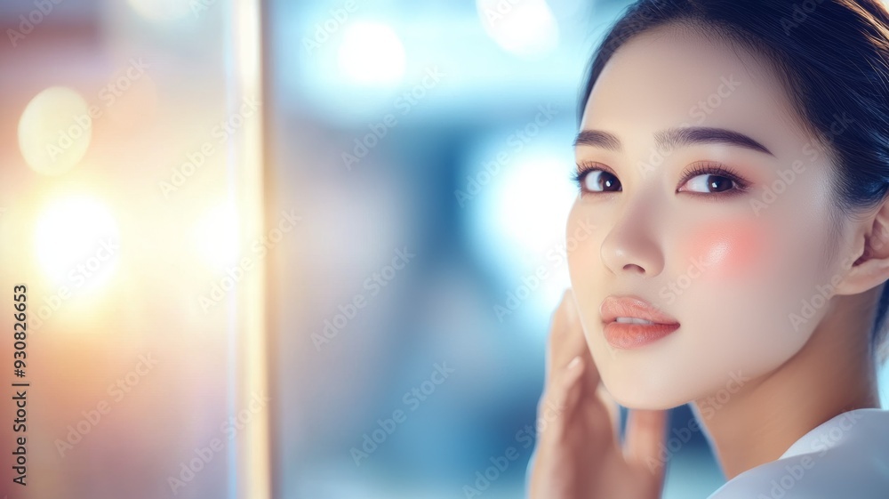 A woman with a red lip is looking at the camera A woman with a red lip is looking at the camera
