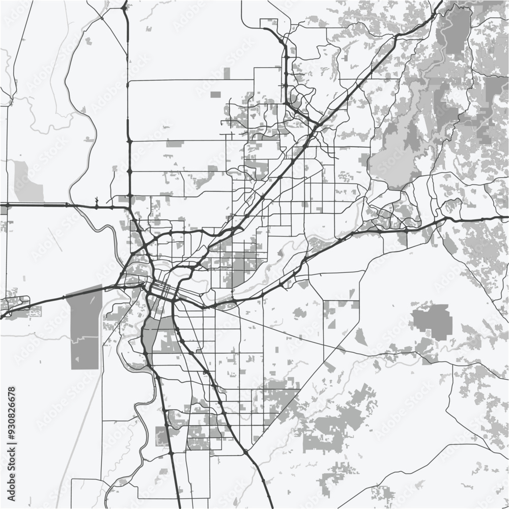 Map of Sacramento in California in grayscale. Contains layered vector with roads water, parks, etc. Map of Sacramento in California in grayscale. Contains layered vector with roads water, parks, etc.