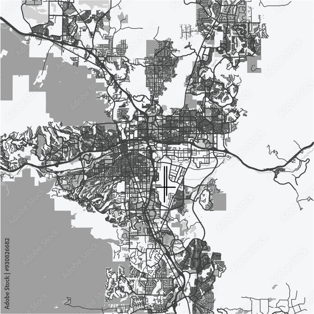Fototapeta premium Map of Reno in Nevada in grayscale. Contains layered vector with roads water, parks, etc.