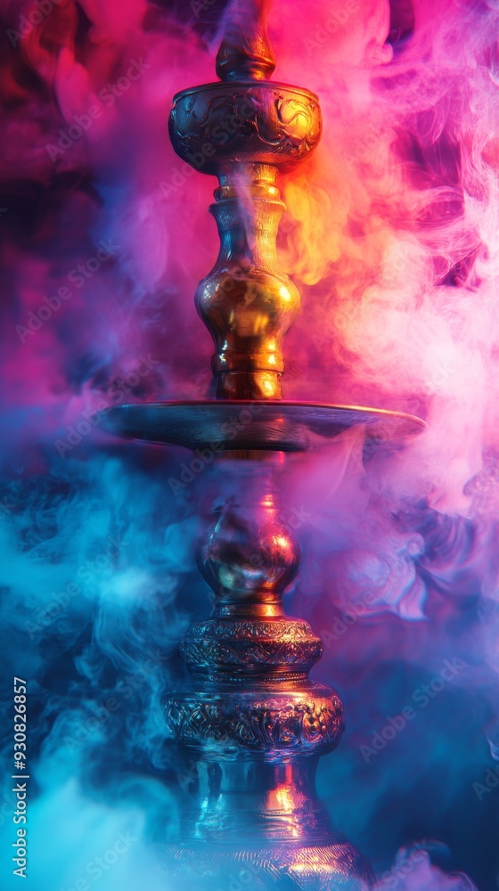 Shisha pipe with colorful smoke on a Shisha pipe with colorful smoke on a