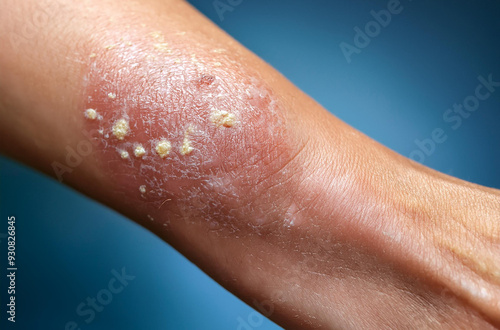 Monkeypox Virus on the skin, Microscopic View of the Monkeypox Virus. Close-Up Image of the Monkeypox Virus Structure, Skin Manifestation of Monkeypox, Dermatological viruses 