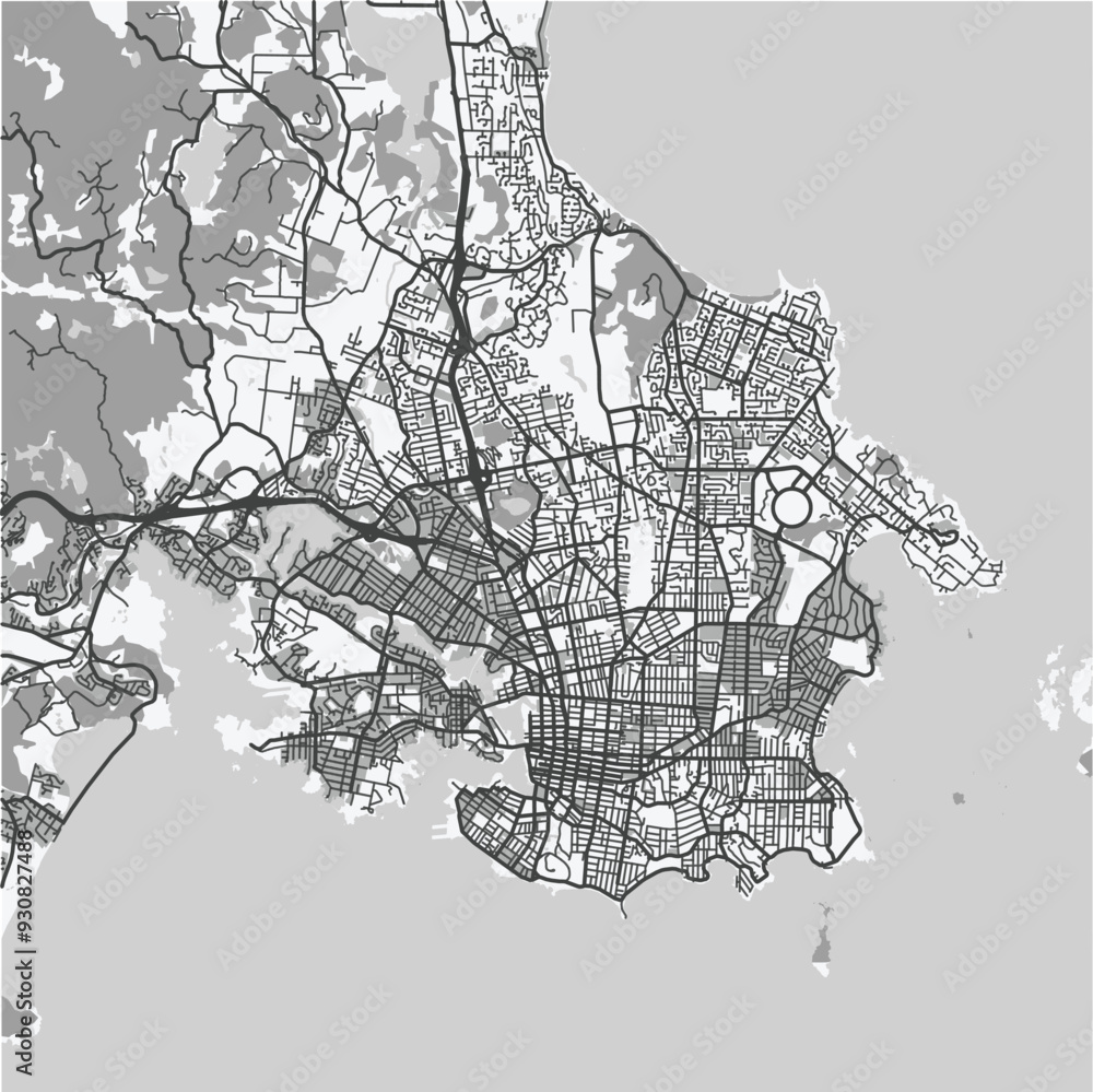 Map of Victoria in Canada in grayscale. Contains layered vector with roads water, parks, etc. Map of Victoria in Canada in grayscale. Contains layered vector with roads water, parks, etc.
