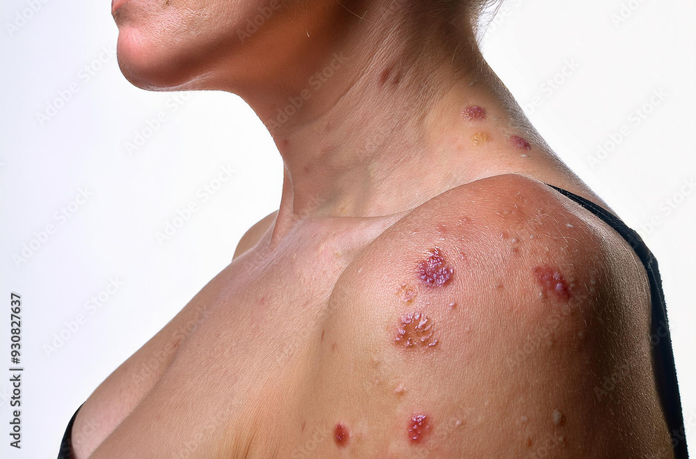 Monkeypox Virus on the skin, Microscopic View of the Monkeypox Virus. Close-Up Image of the Monkeypox Virus Structure, Skin Manifestation of Monkeypox, Dermatological viruses Monkeypox Virus on the skin, Microscopic View of the Monkeypox Virus. Close-Up Image of the Monkeypox Virus Structure, Skin Manifestation of Monkeypox, Dermatological viruses