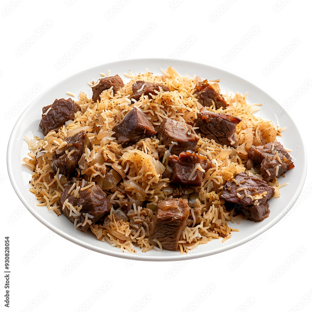 Tasty dish of classic saudi arabian kabsa with juicy meat and aromatic basmati rice, highlighting bold flavors and genuine middle eastern cooking Tasty dish of classic saudi arabian kabsa with juicy meat and aromatic basmati rice, highlighting bold flavors and genuine middle eastern cooking