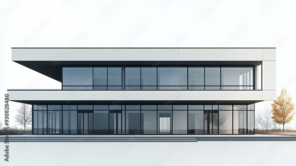 Modern architectural building with large glass windows and minimalist design. Modern architectural building with large glass windows and minimalist design.