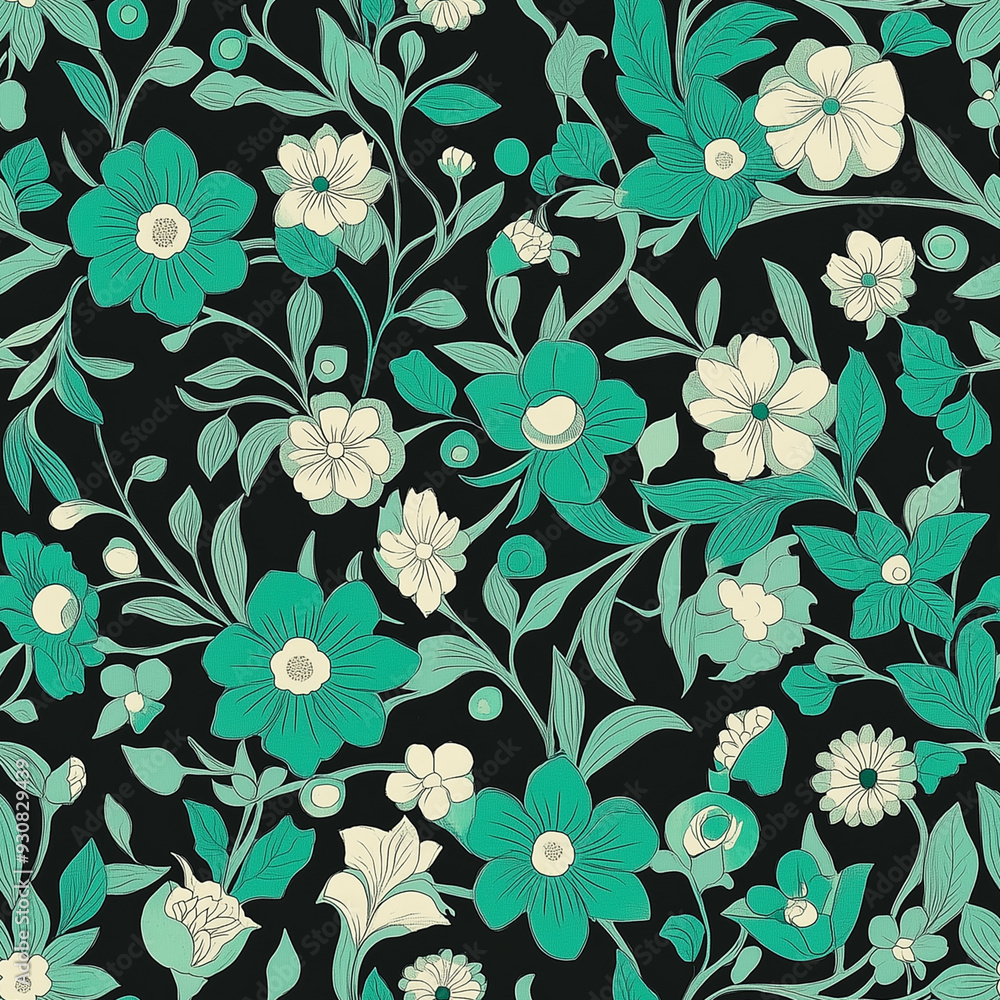 Floral motif pattern green and teal endless texture seamless Floral motif pattern green and teal endless texture seamless