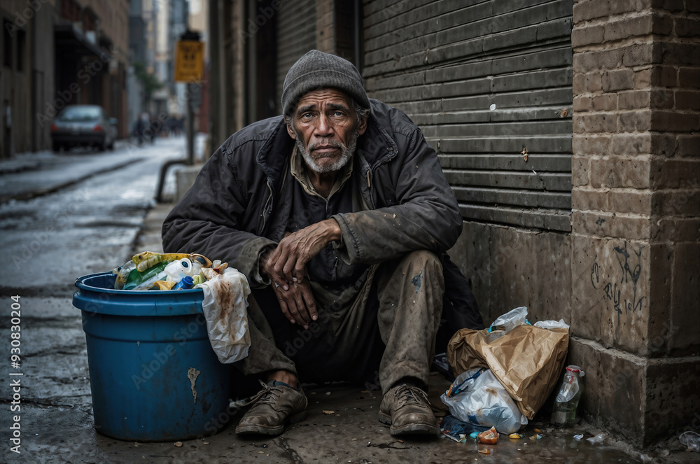 Homeless man on the street of the city.
Homeless man sitting on the street. Homeless man on the street of the city.
Homeless man sitting on the street.