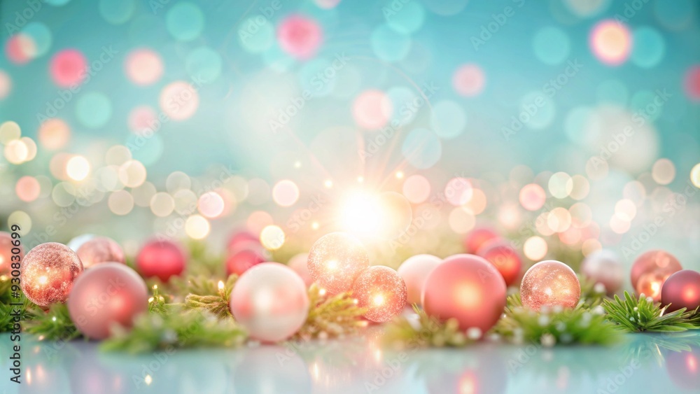 Sparkling Christmas Ornaments on Greenery with Bokeh Lights, Festive Holiday Decor