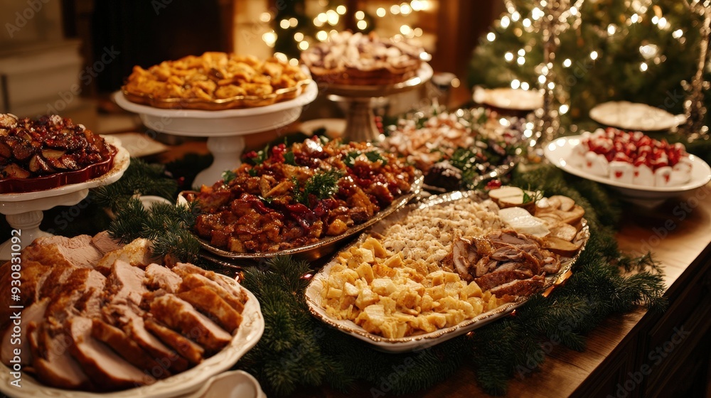 Extravagant Holiday Buffet Featuring a Delicious Variety of Festive Dishes and Seasonal Treats Perfect for Celebratory Gatherings Extravagant Holiday Buffet Featuring a Delicious Variety of Festive Dishes and Seasonal Treats Perfect for Celebratory Gatherings