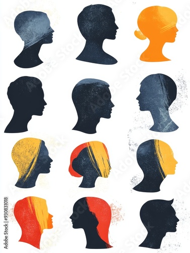 Silhouettes of People with Abstract Hair