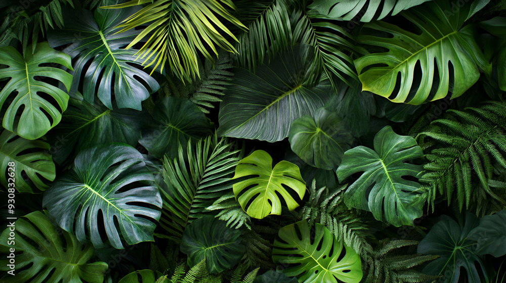 Abstract green leaf texture, nature background, tropical leaf. Monstera jungle green leafs background, Generative Ai Abstract green leaf texture, nature background, tropical leaf. Monstera jungle green leafs background, Generative Ai