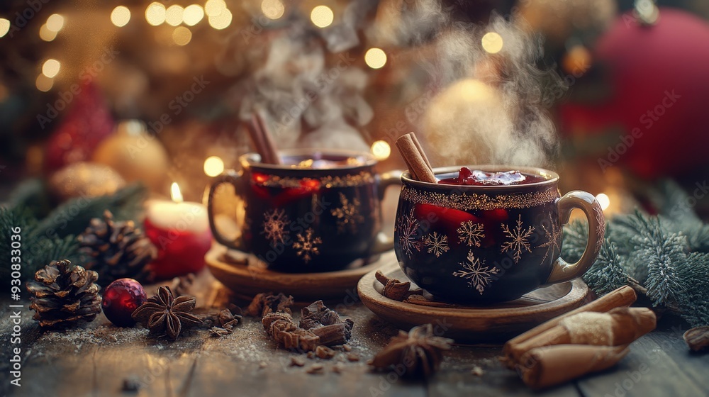 Cozy Winter Evening with Warm Mulled Wine Served in a Festive Setting Cozy Winter Evening with Warm Mulled Wine Served in a Festive Setting