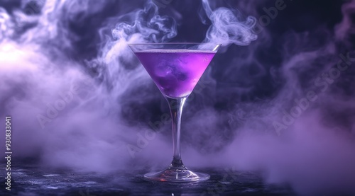This vivid purple cocktail, enhanced by swirling liquid nitrogen fog, creates an enchanting atmosphere perfect for celebrating special occasions and leaving a lasting impression on everyone