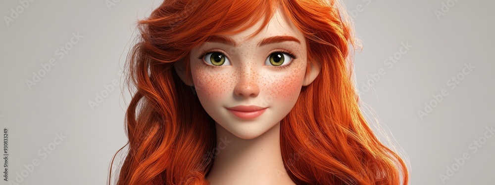Obraz premium 3D Cartoon Image of a Proud and Self Confident Redhead Woman An Inspirational Role Model