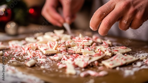 Peppermint Bark Being Made in a Festive Holiday Kitchen, Capturing the Sweet Essence of Christmas Baking