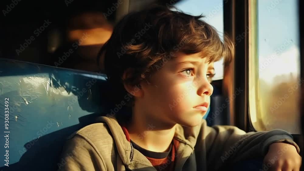 Young teen boy on a school bus sad face