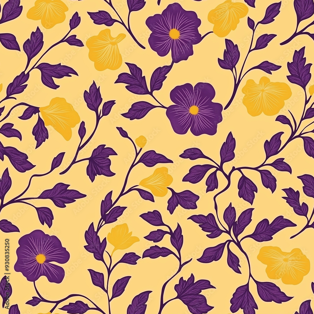 Floral motif pattern yellow and purple seamless texture endless Floral motif pattern yellow and purple seamless texture endless