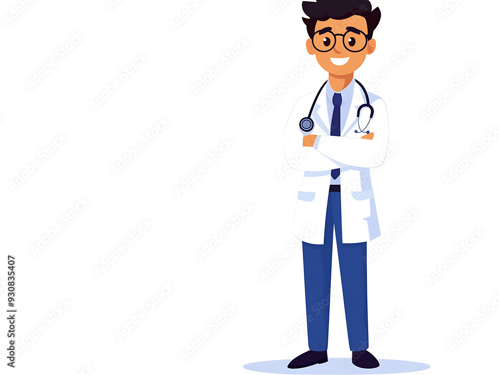 Smiling male doctor in white coat with stethoscope, arms crossed, standing against white background. Smiling male doctor in white coat with stethoscope, arms crossed, standing against white background.