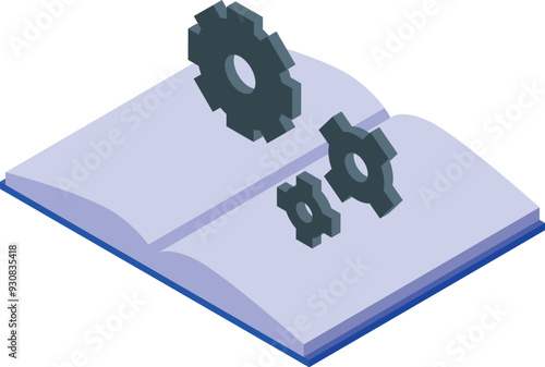 Open book generating gears symbolizing the power of knowledge to drive innovation