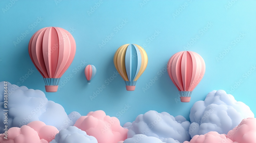 Colorful paper cut sky with hot air balloon,clouds and rainbow landscape background. Colorful paper cut sky with hot air balloon,clouds and rainbow landscape background.