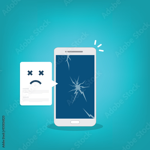 Broken smartphone with sad smile. Broken phone service, recovery and repair concept.	