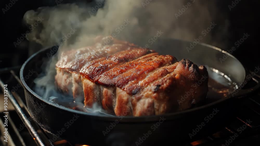 steak on barbecue rack with fire flame and smoke, steak on barbecue rack with fire flame and smoke,