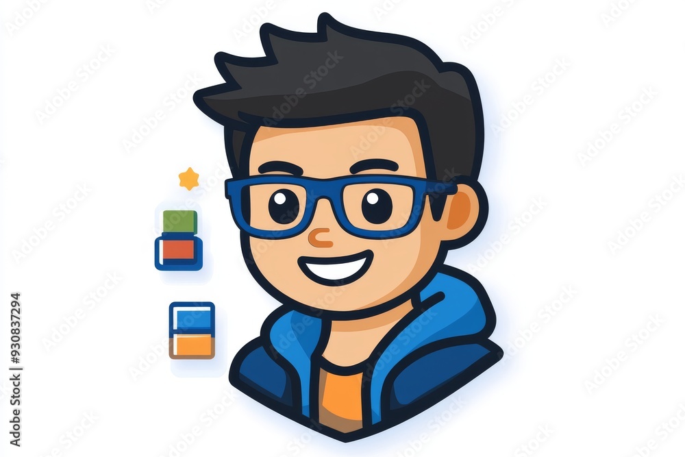 Animated boy character with glasses on a yellow background symbolizing knowledge positivity and enthusiasm in a modern playful illustration Animated boy character with glasses on a yellow background symbolizing knowledge positivity and enthusiasm in a modern playful illustration