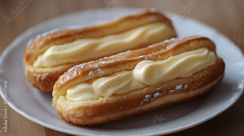 Eclaires On White Plate
 photo