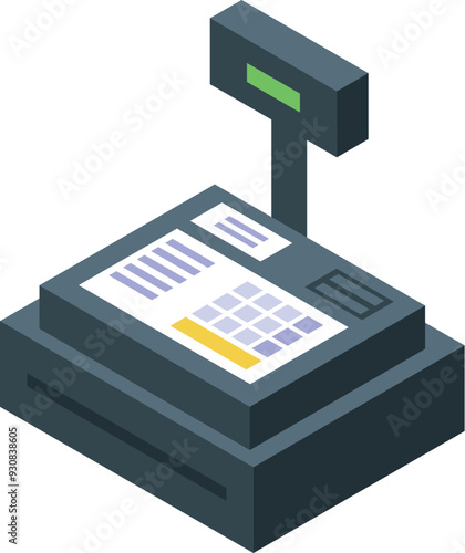 Modern cash register showing sale amount in the shop, counter with pos terminal