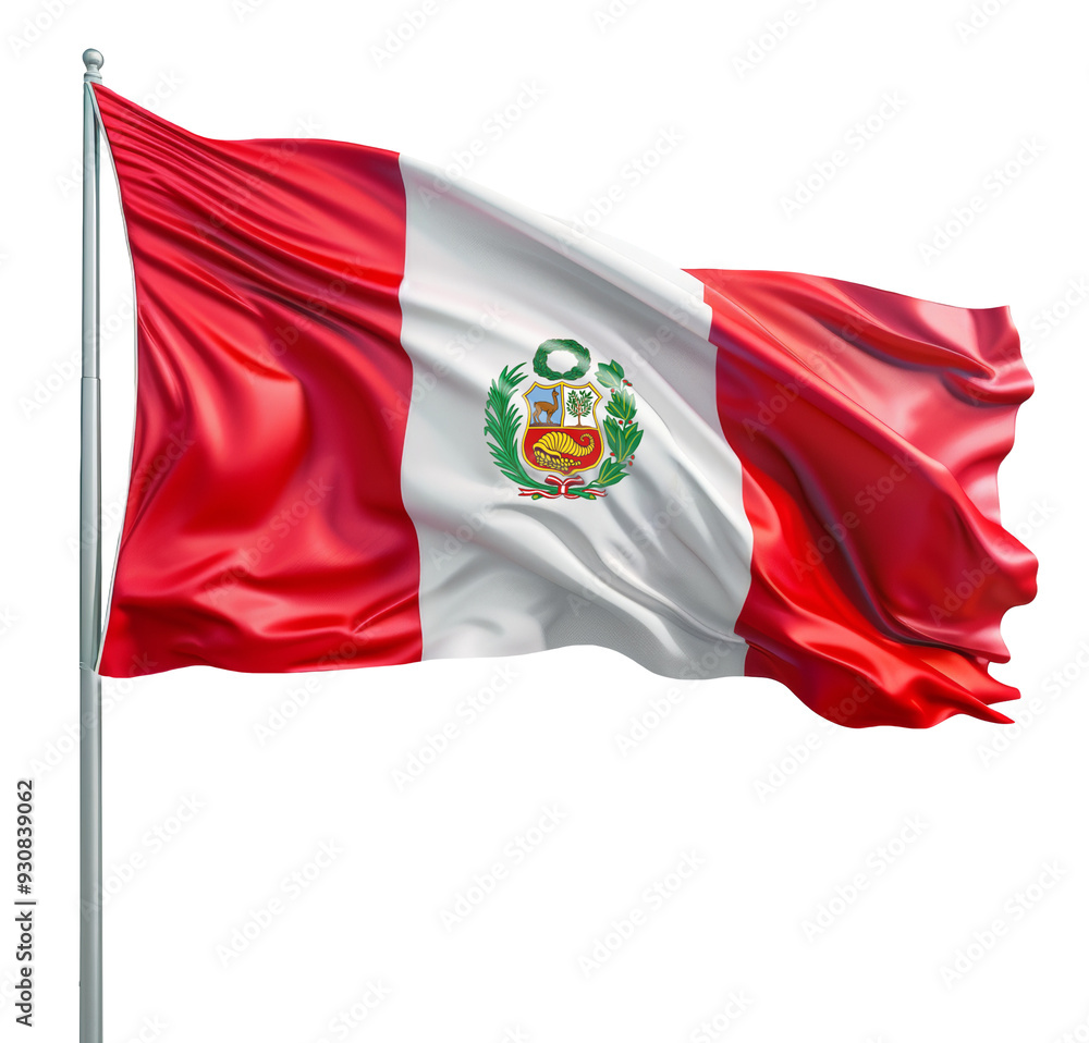 Fototapeta premium Peru flag waving on a flag pole