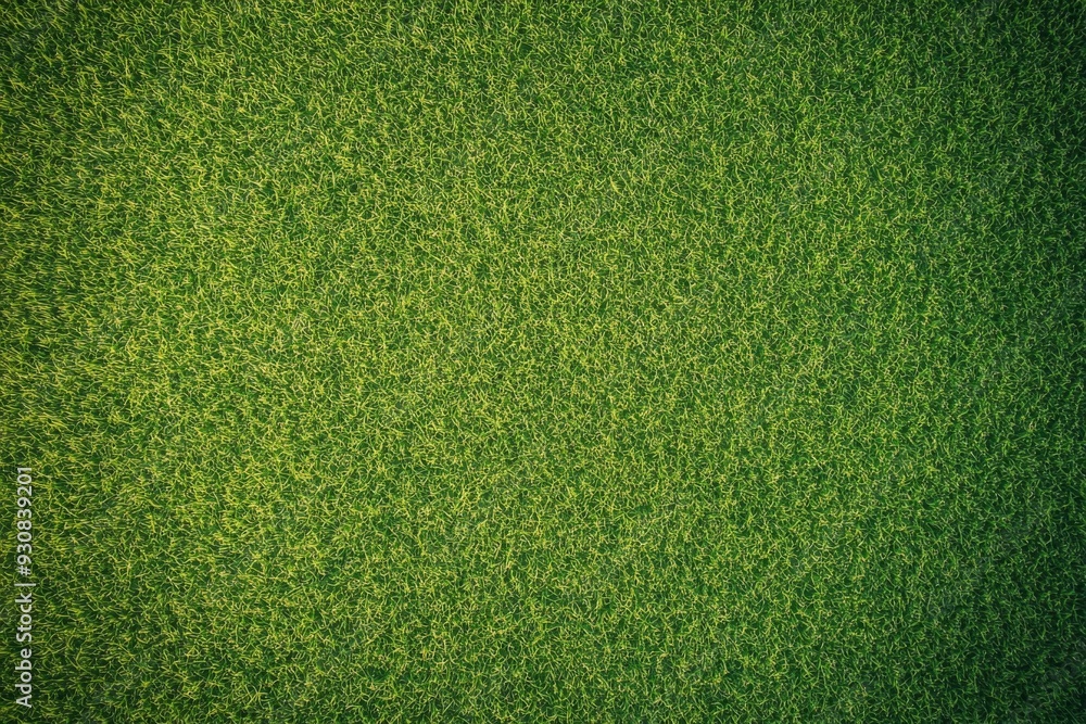 Fototapeta premium High-resolution top view of a lush green grass texture, ideal for a sports field or football playground, captured with sharp focus using a Sony Alpha A7 III.