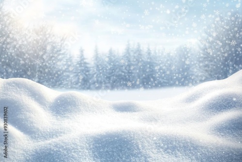 Wallpaper Mural Snowy winter landscape with snow-covered ground and falling snowflakes, creating a serene cold atmosphere with distant snow-capped trees. Torontodigital.ca