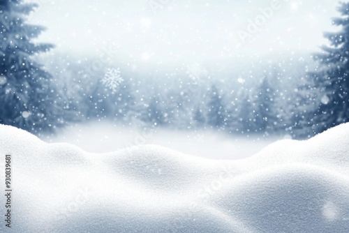 Wallpaper Mural Snowy winter landscape with snow-covered ground and falling snowflakes, creating a serene cold atmosphere with distant snow-capped trees. Torontodigital.ca