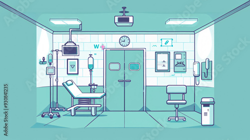 Cartoon Illustration of a Modern Medical Examination Room