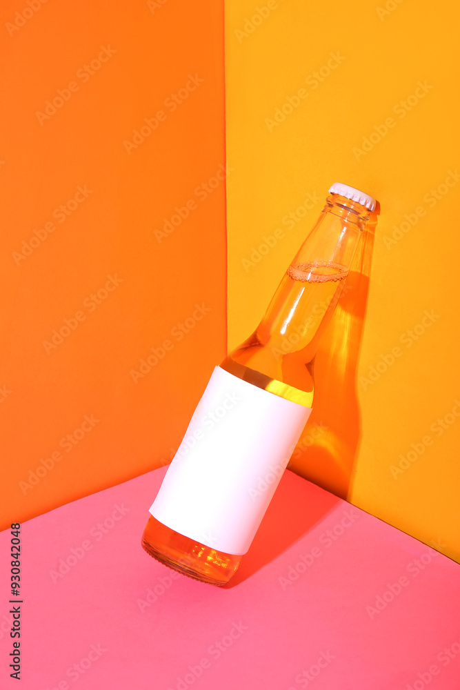Bottle of cold beer on colorful background Bottle of cold beer on colorful background