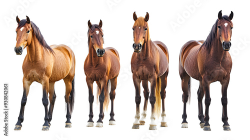 horse collection (portrait, standing), animal bundle isolated on a white background as transparent PNG