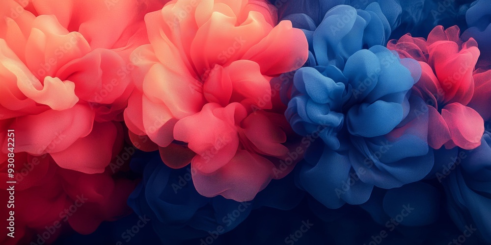Obraz premium Vibrant Blue and Red Floral Pattern with Reflective Glow, generative ai