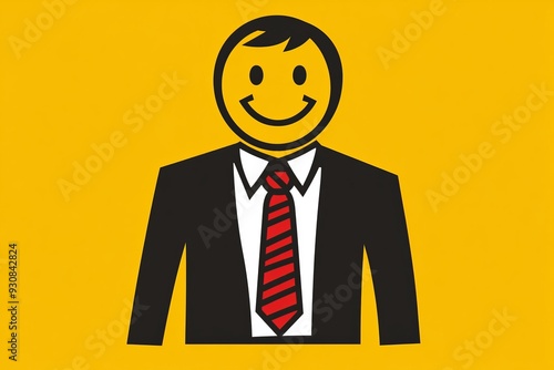 Cartoon Smiley Face Businessman Icon Representing Positivity and Professionalism in a Simple and Modern Corporate Design