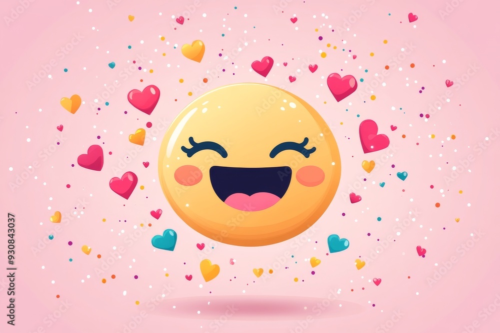 Adorable 3D Smiley Face Surrounded by Hearts on a Pink Background Symbolizing Love Happiness and Joy in a Cute Playful Design Adorable 3D Smiley Face Surrounded by Hearts on a Pink Background Symbolizing Love Happiness and Joy in a Cute Playful Design