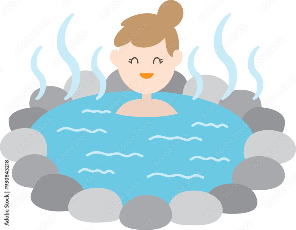 A woman enjoy taking Hot springs Onsen icon. A woman enjoy taking Hot springs Onsen icon.