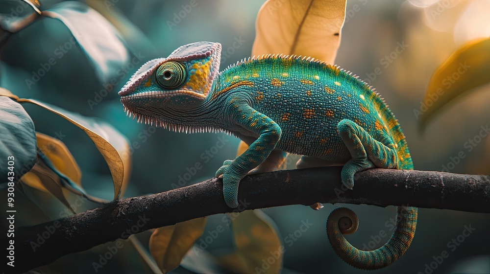 Fototapeta premium Chameleon isolated on metal background