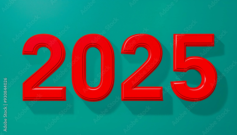 Happy New Year 2025 red on cyan background Happy New Year 2025 red on cyan background
