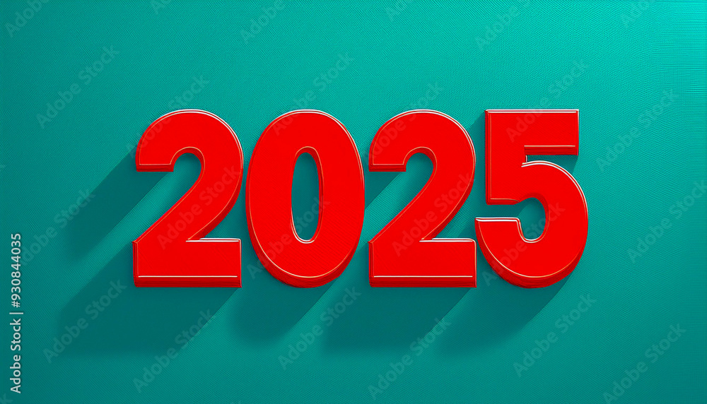 Happy New Year 2025 red on cyan background Happy New Year 2025 red on cyan background