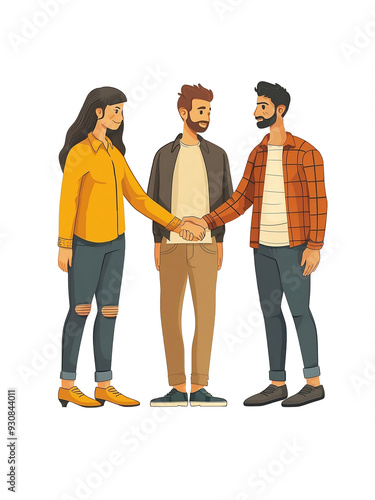 three people shaking hands resulting from a work agreement