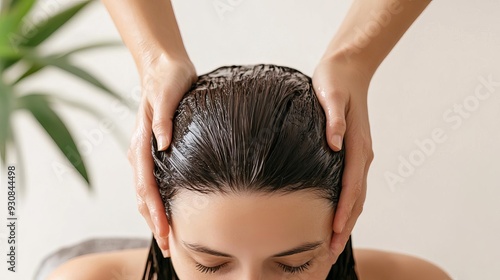 Applying traditional herbal oils to the scalp, treatment therapy traditional, nourishing and revitalizing hair
