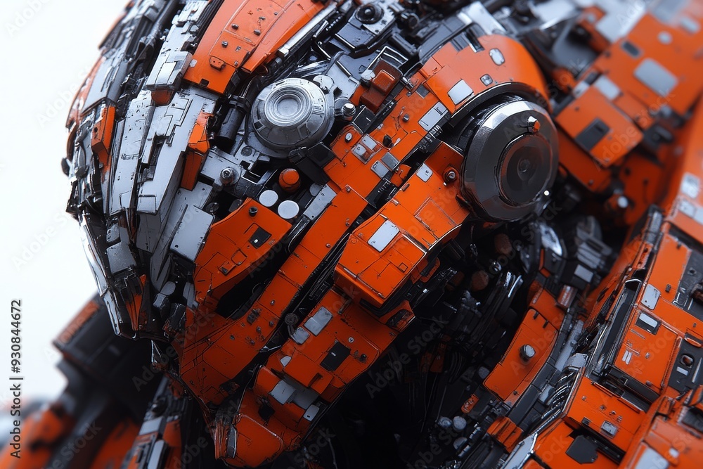 Close Up of a Futuristic Android with Heavy Armor Representing the Intersection of Military Technology and Robotics in a Sci Fi World Close Up of a Futuristic Android with Heavy Armor Representing the Intersection of Military Technology and Robotics in a Sci Fi World